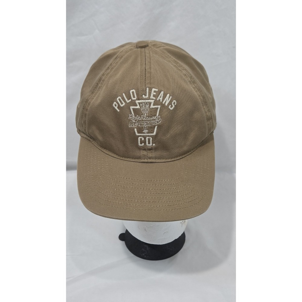 Vintage Ralph Lauren Polo Jeans Co Crest Logo Hat Cap OS Khaki Adjustable Strap